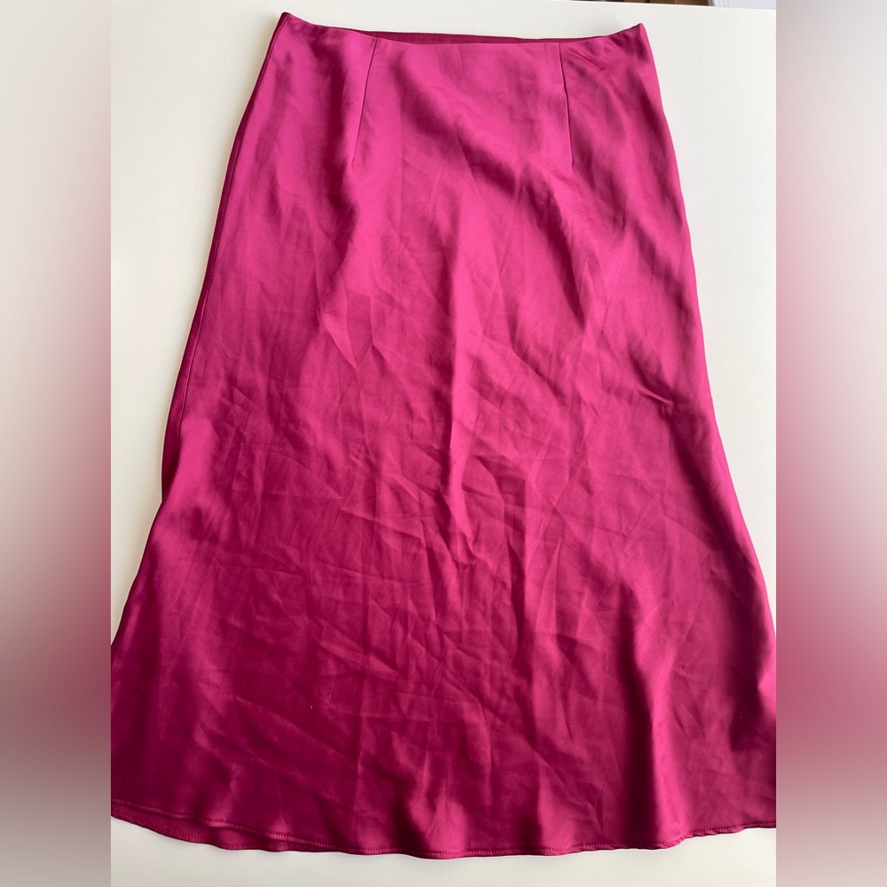 Magenta Satin Midi Slip Skirt